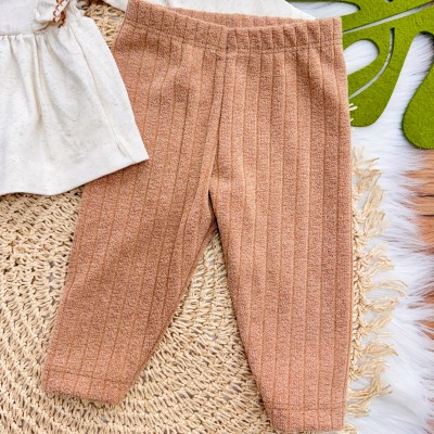 Conj. Batinha de Linho com Flores Bordadas e Calça Legging - Areia e Marrom